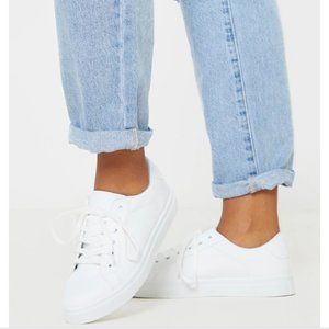 Pretty Little Things White Lace Up PU Sneakers